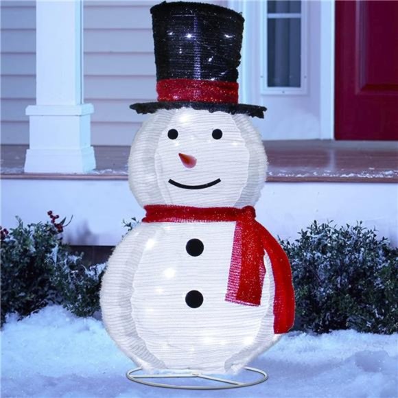 Holiday | 3ft Prelit Light Up Snowman With Black Top Hat  3ft Pre-Lit Light Up Snowman with Black Top Hat, Collapsible Snowman, 60 LED